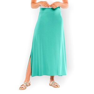 Coollibar Fabyan Turquoise Flared Maxi Skirt XXS Slinky Moduri UPF50 PullOn Slit